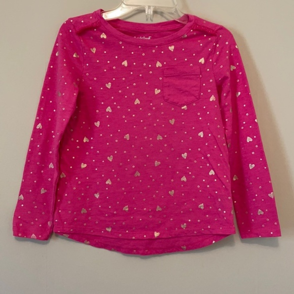 Cat & Jack Girls M(7/8) Hot Pink Gold Hearts Top EUC